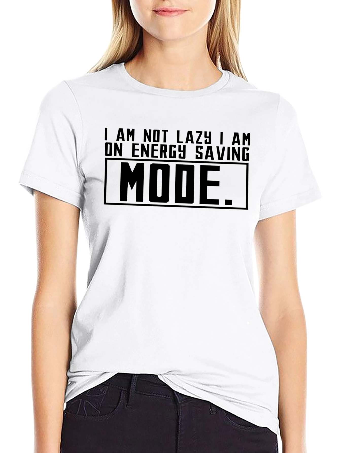 Energy Saving Mode Black T-Shirt Funny Lazy Slogan Tee