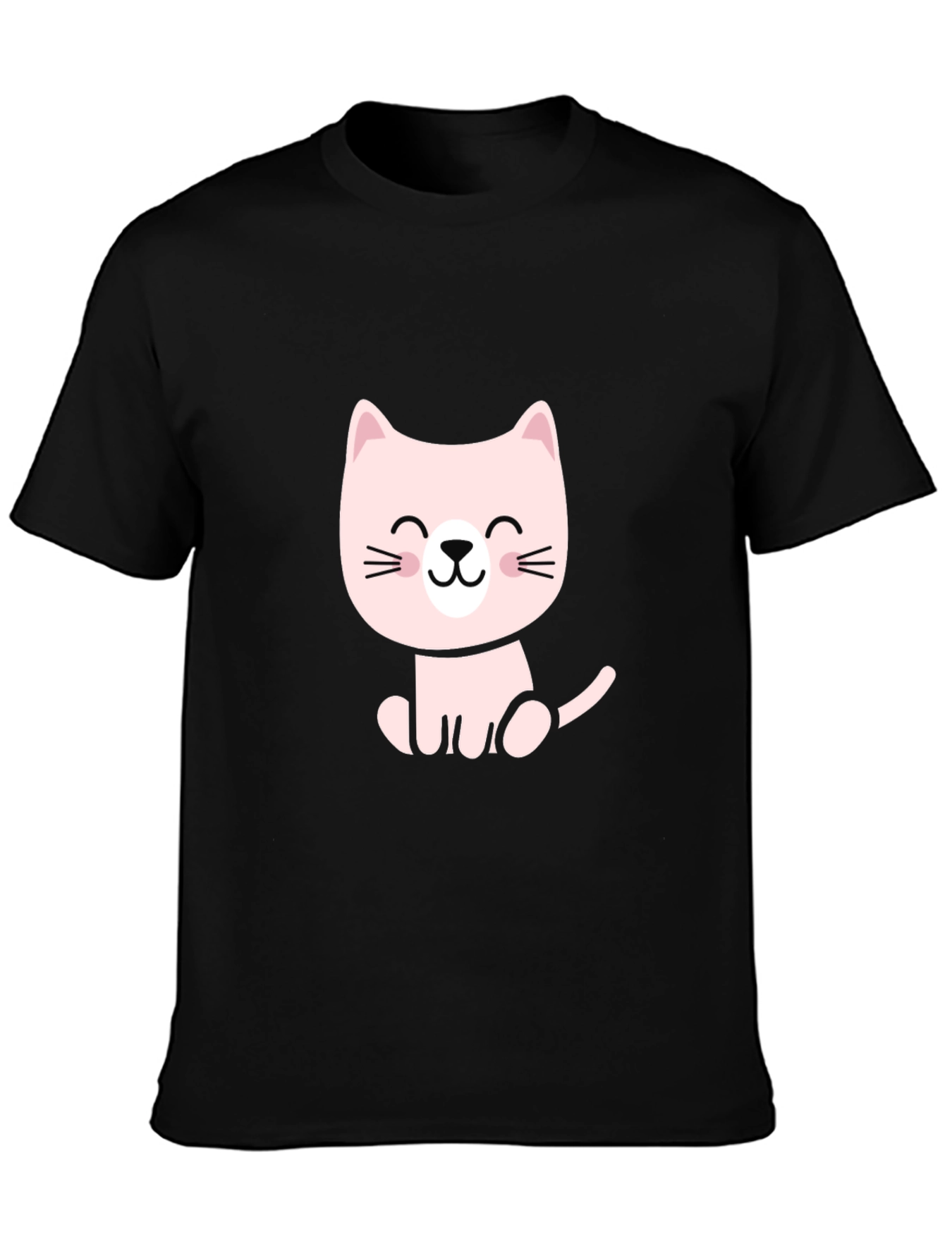 Cute Cartoon Cat Black T-Shirt