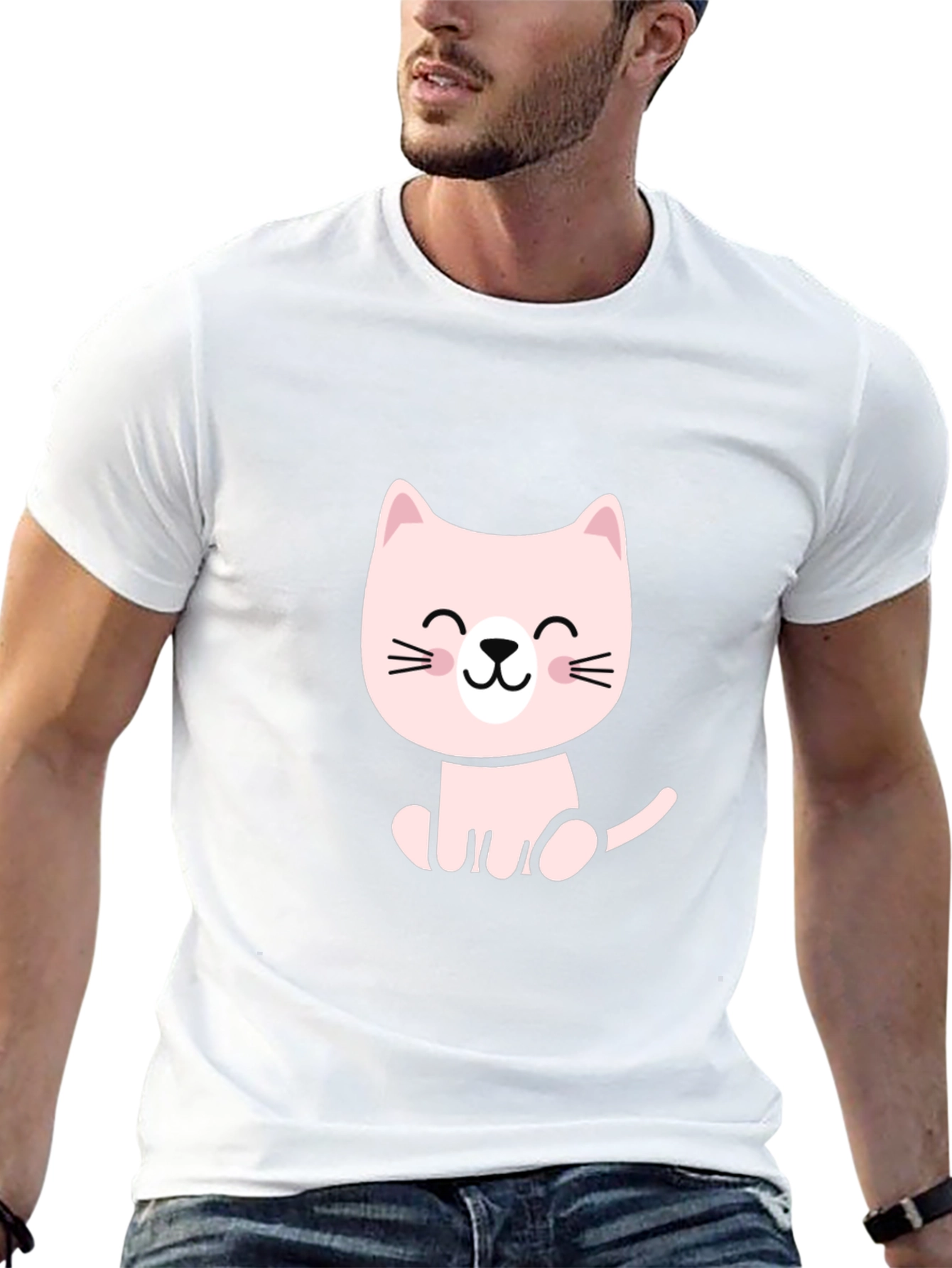 Cute Cartoon Cat Black T-Shirt