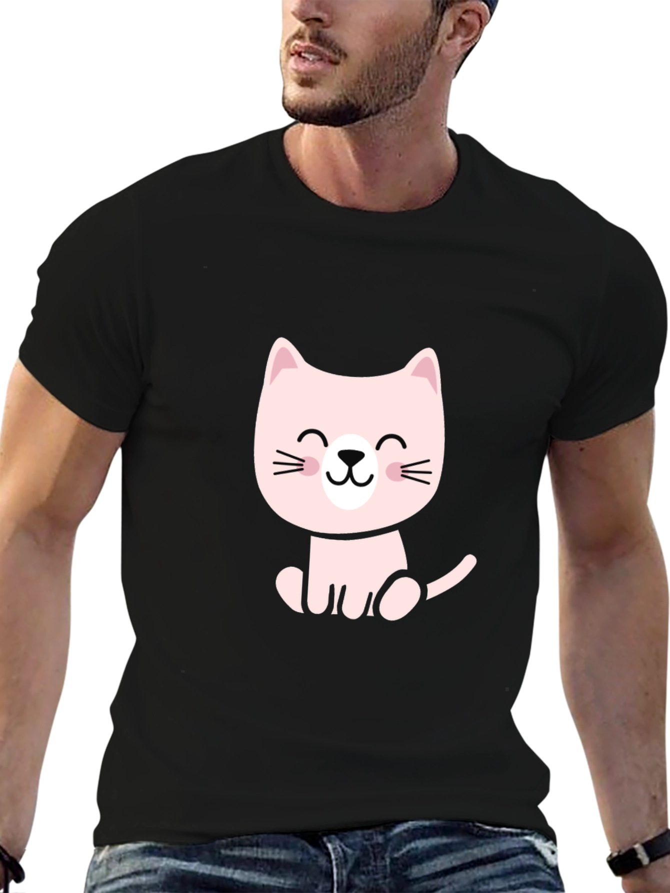 Cute Cartoon Cat Black T-Shirt