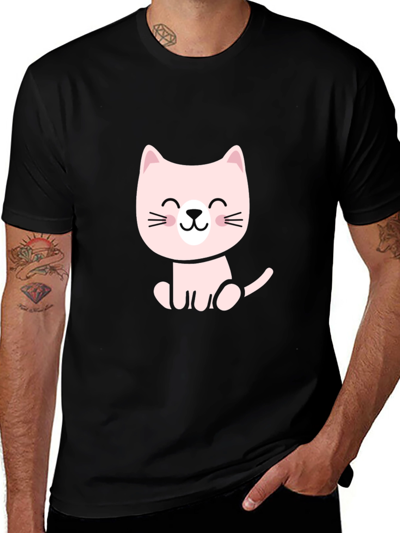 Cute Cartoon Cat Black T-Shirt