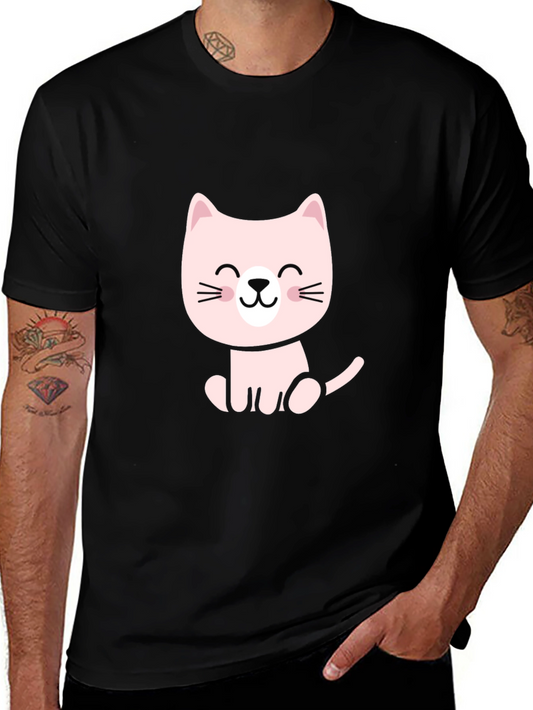 Cute Cartoon Cat Black T-Shirt
