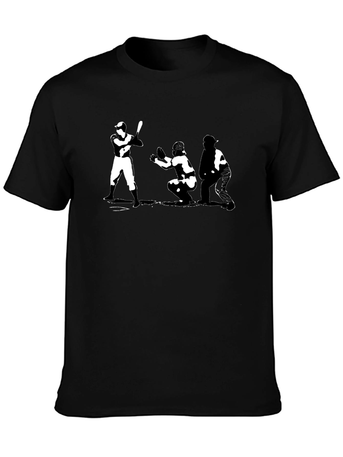 Baseball T-Shirt Batter Catcher Umpire Black Cotton