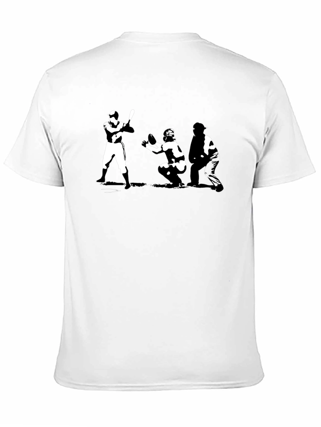 Baseball T-Shirt Batter Catcher Umpire Black Cotton