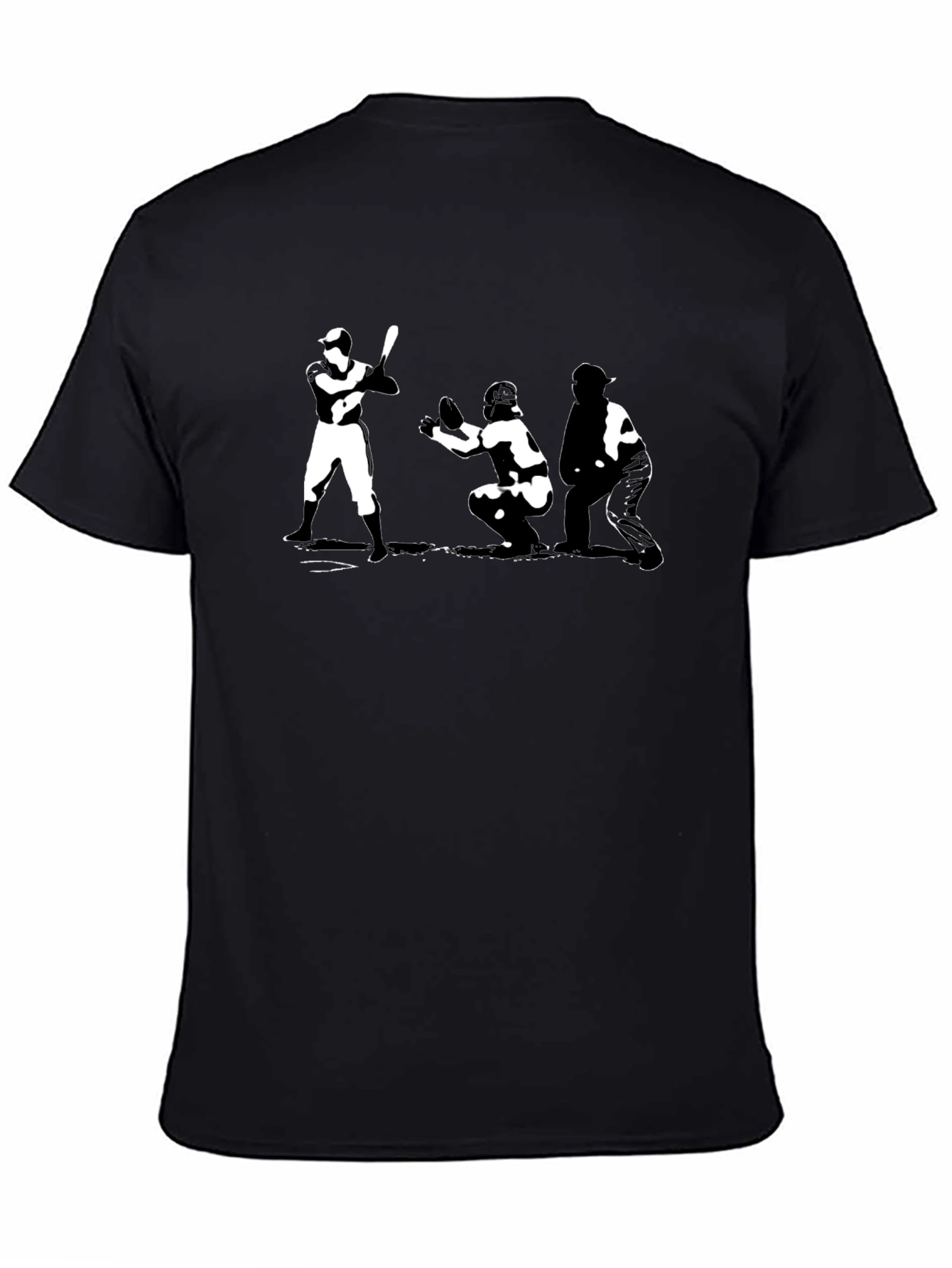 Baseball T-Shirt Batter Catcher Umpire Black Cotton