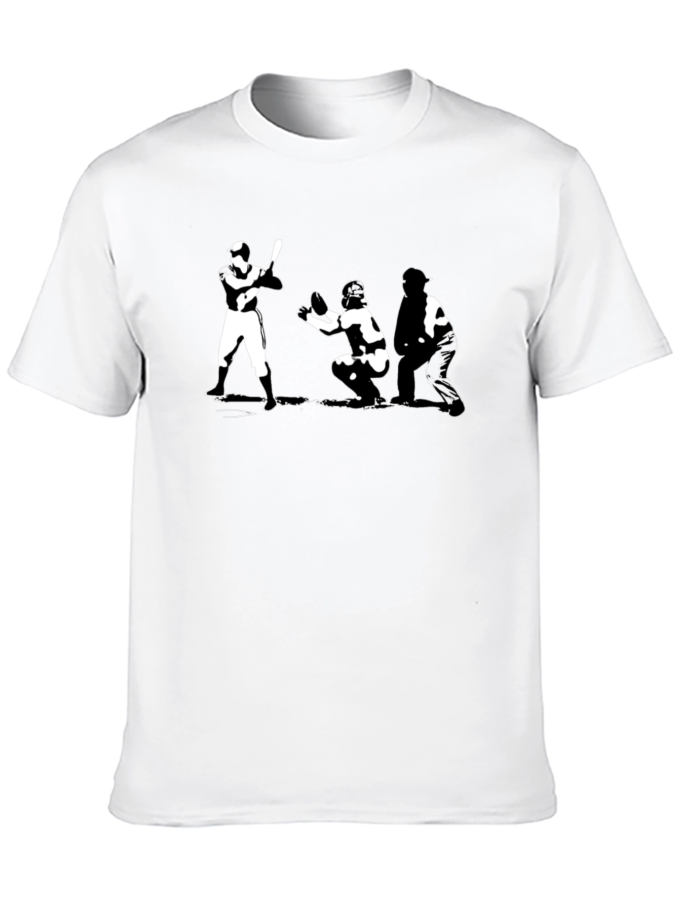 Baseball T-Shirt Batter Catcher Umpire Black Cotton