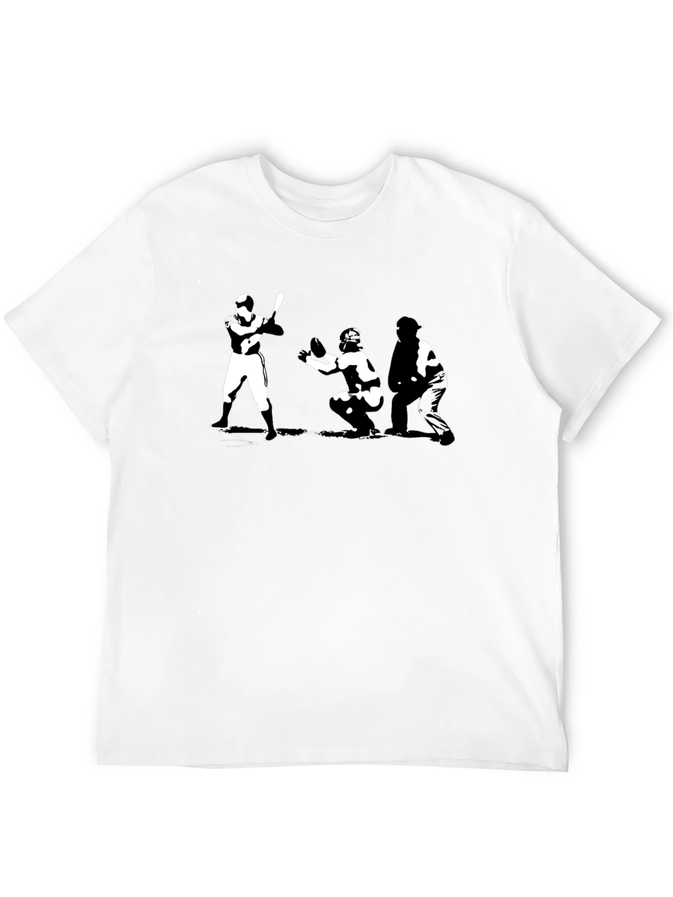 Baseball T-Shirt Batter Catcher Umpire Black Cotton
