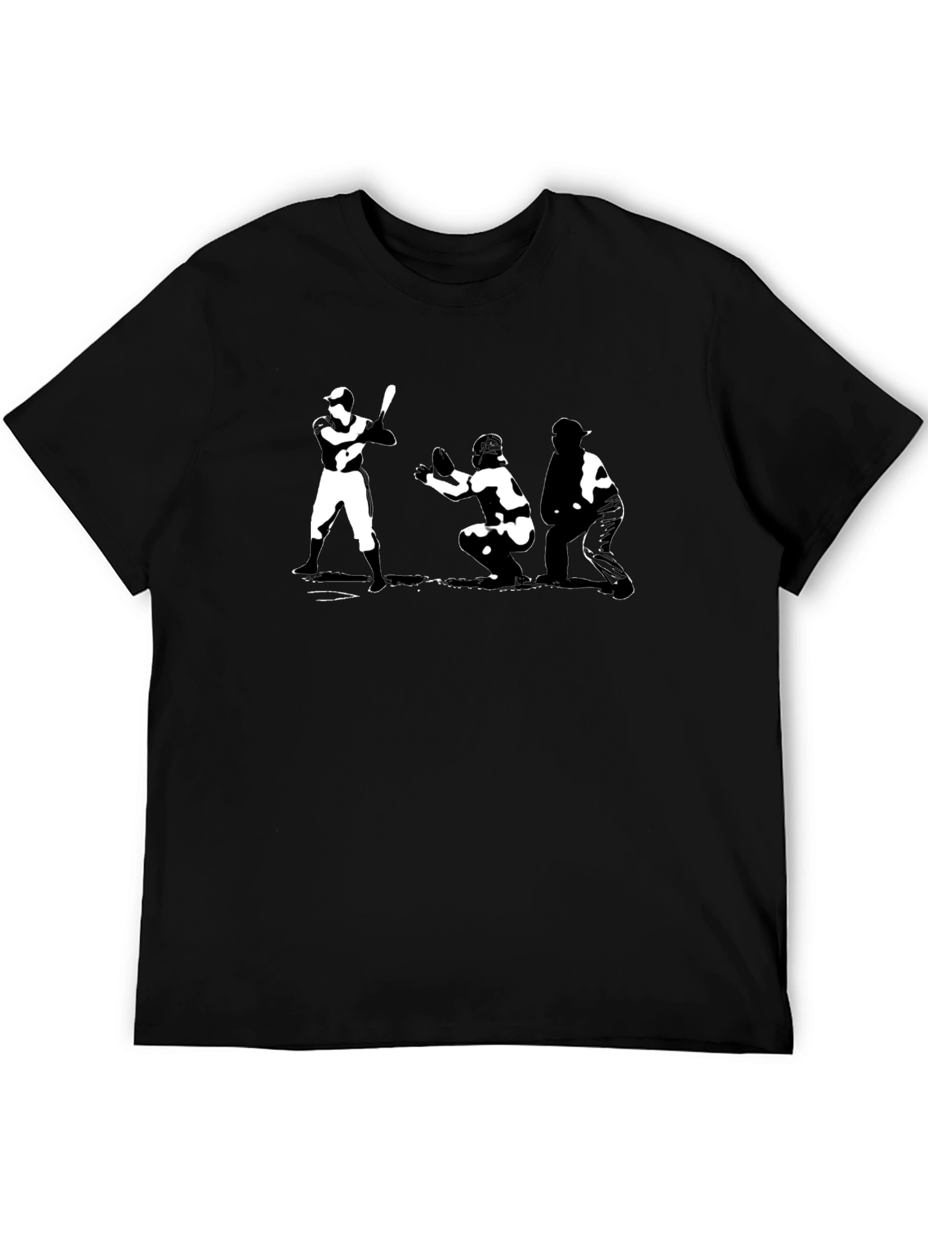 Baseball T-Shirt Batter Catcher Umpire Black Cotton
