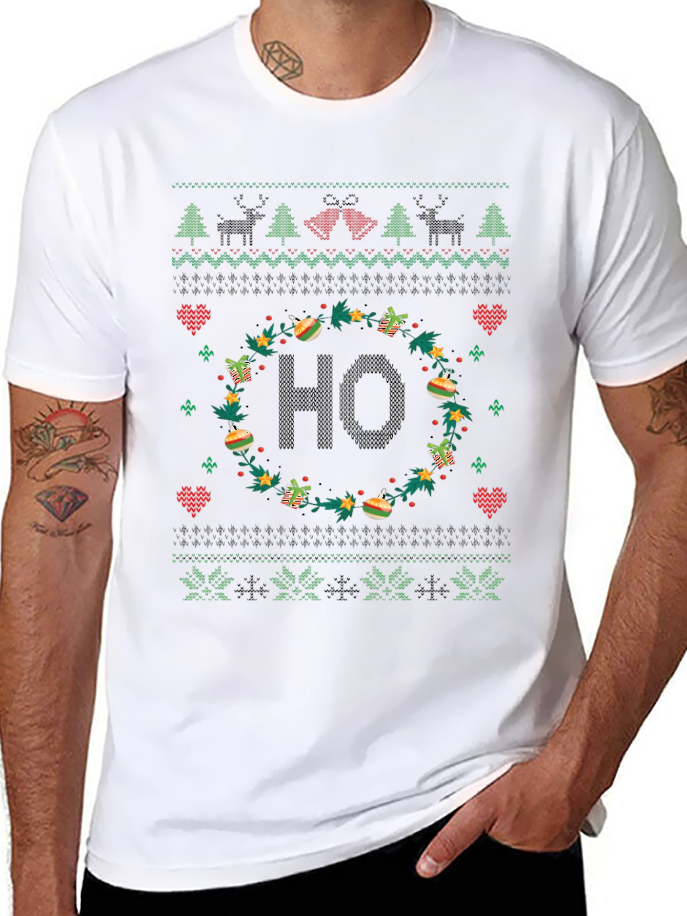 Festive HO Christmas Sweater Pattern T-Shirt