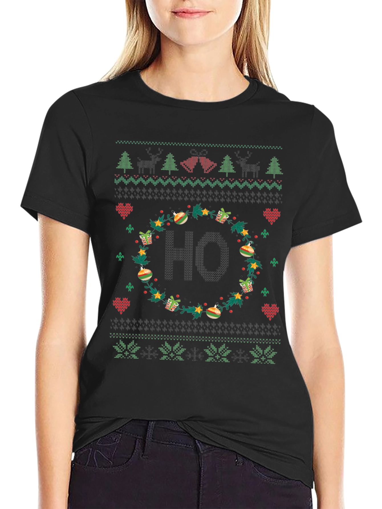 Festive HO Christmas Sweater Pattern T-Shirt