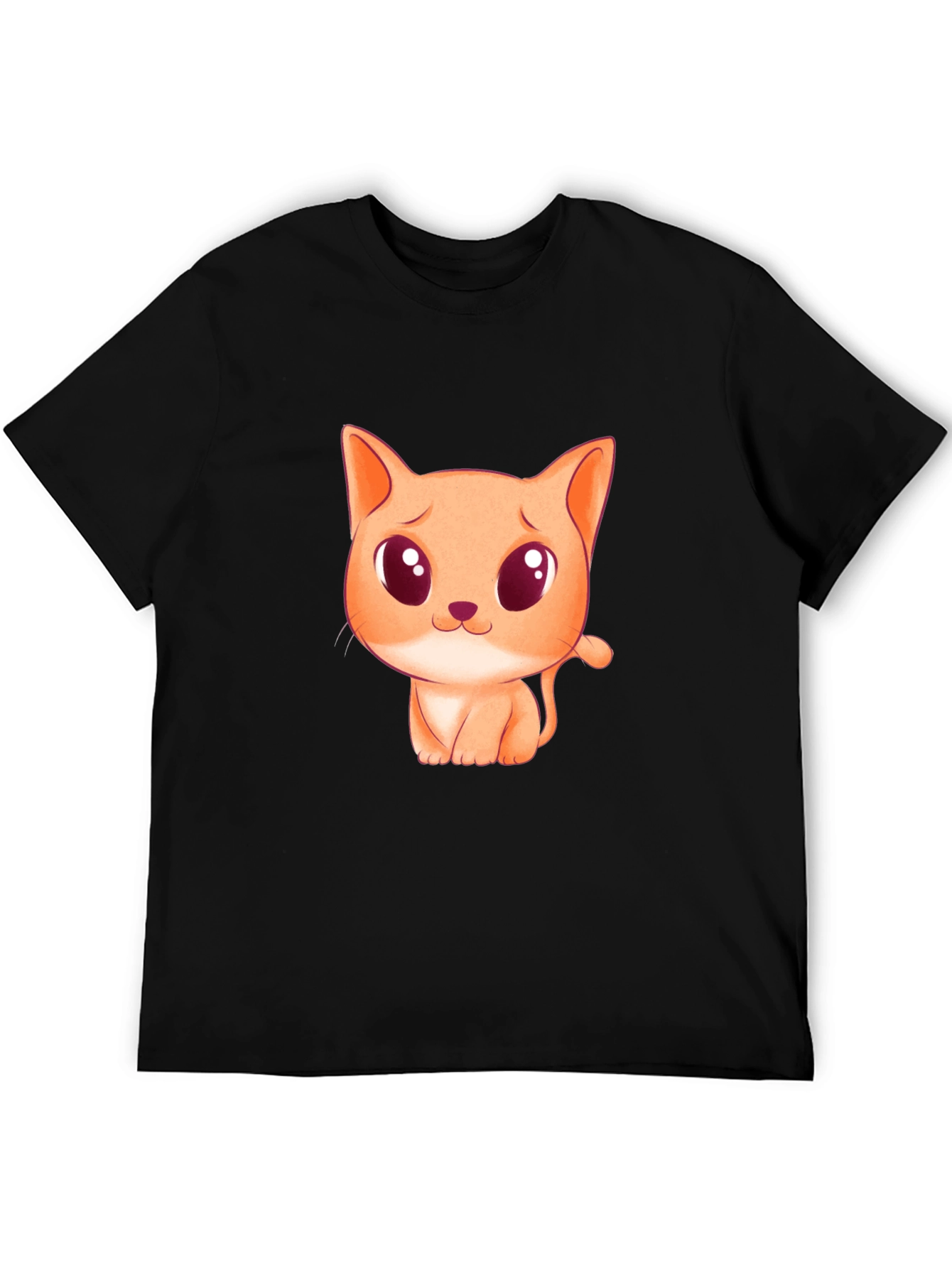 Cute Cartoon Cat Graphic Black T-Shirt