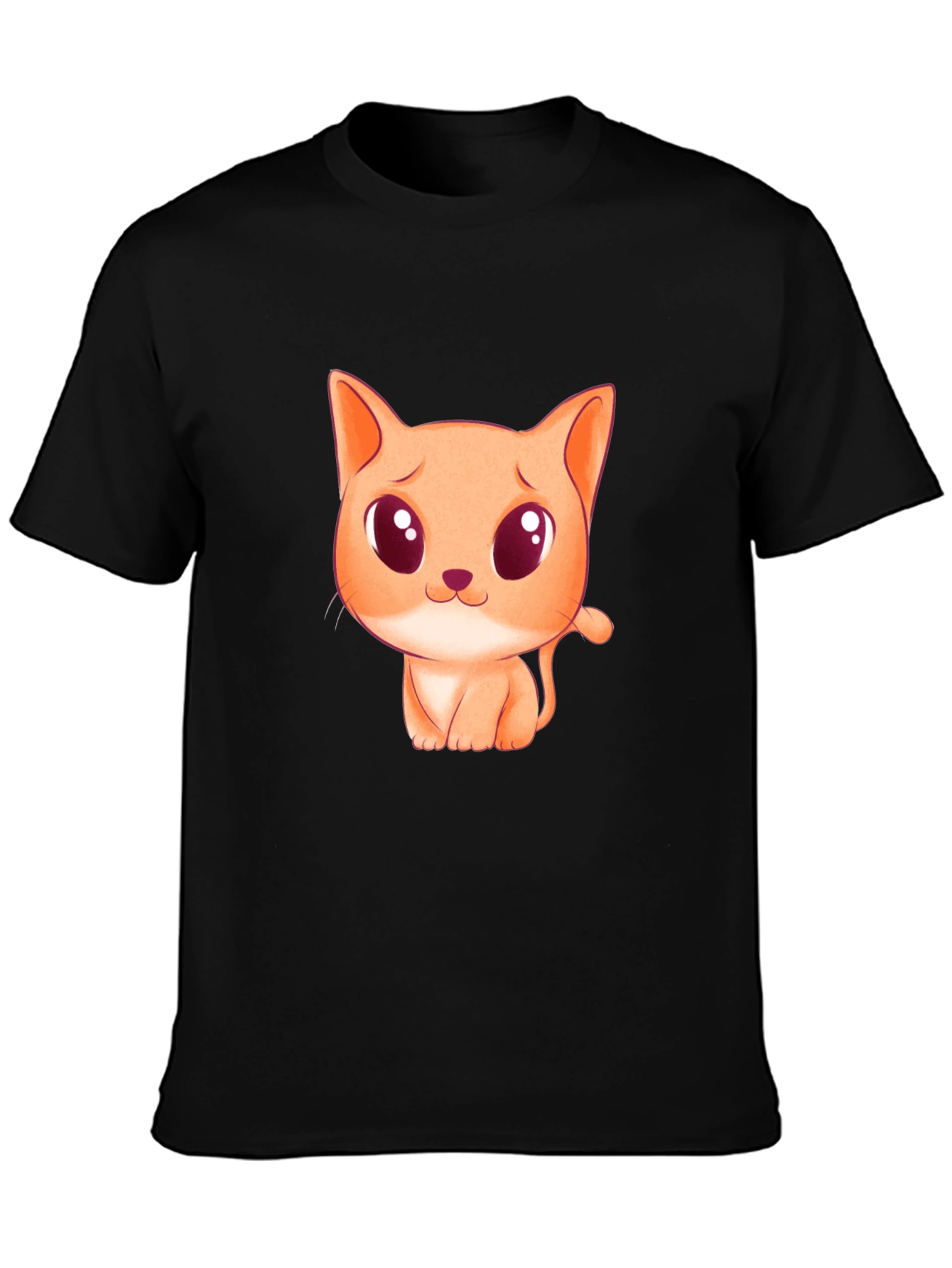Cute Cartoon Cat Graphic Black T-Shirt