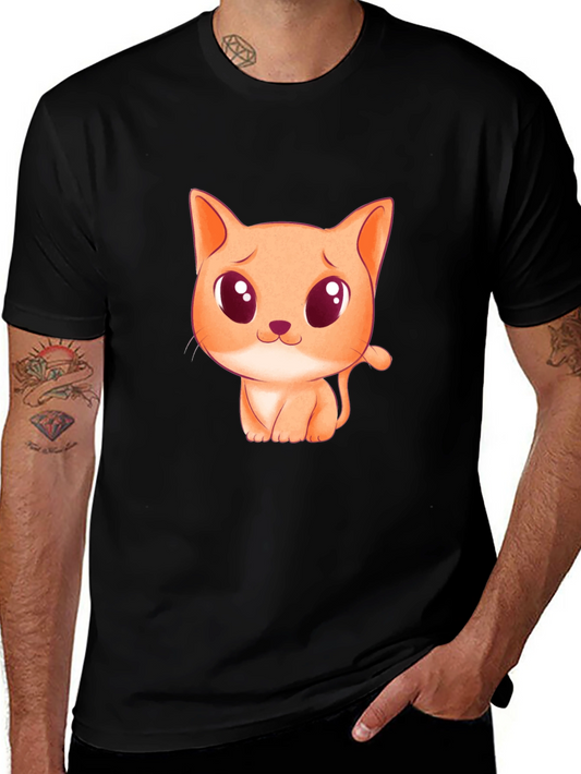 Cute Cartoon Cat Graphic Black T-Shirt