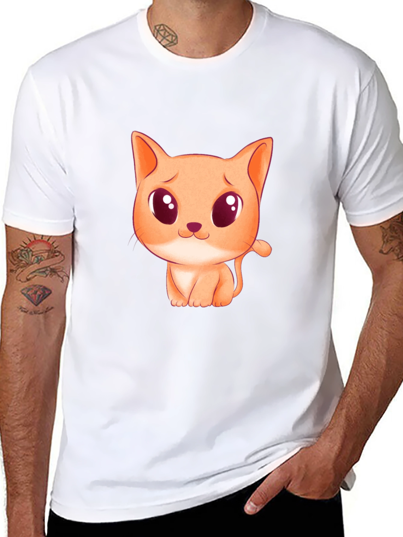 Cute Cartoon Cat Graphic Black T-Shirt