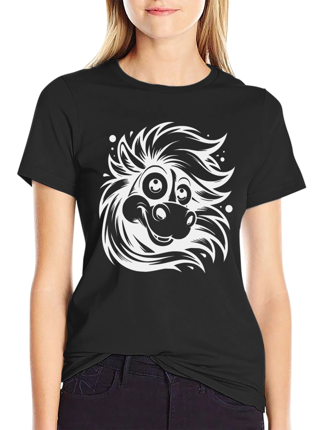 Cartoon Horse Graphic Tee - Black