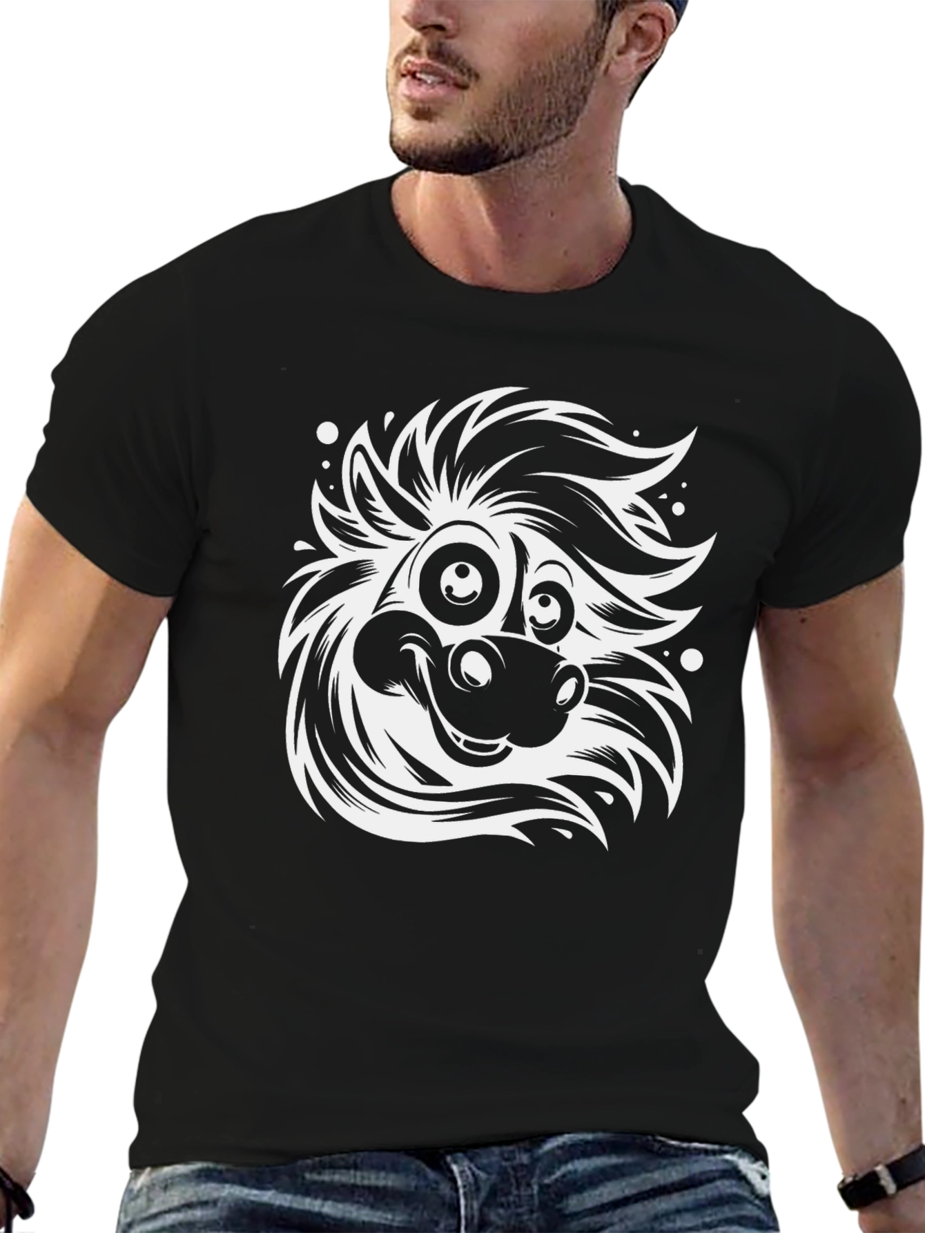 Cartoon Horse Graphic Tee - Black
