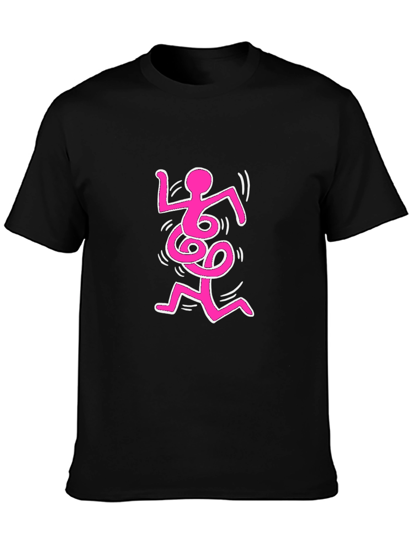 Abstract Pink Figure on Black Tee