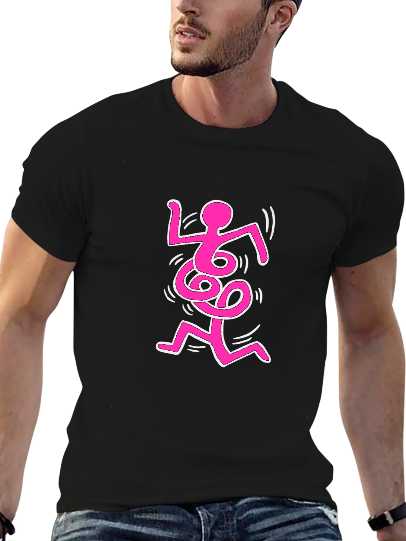 Abstract Pink Figure on Black Tee