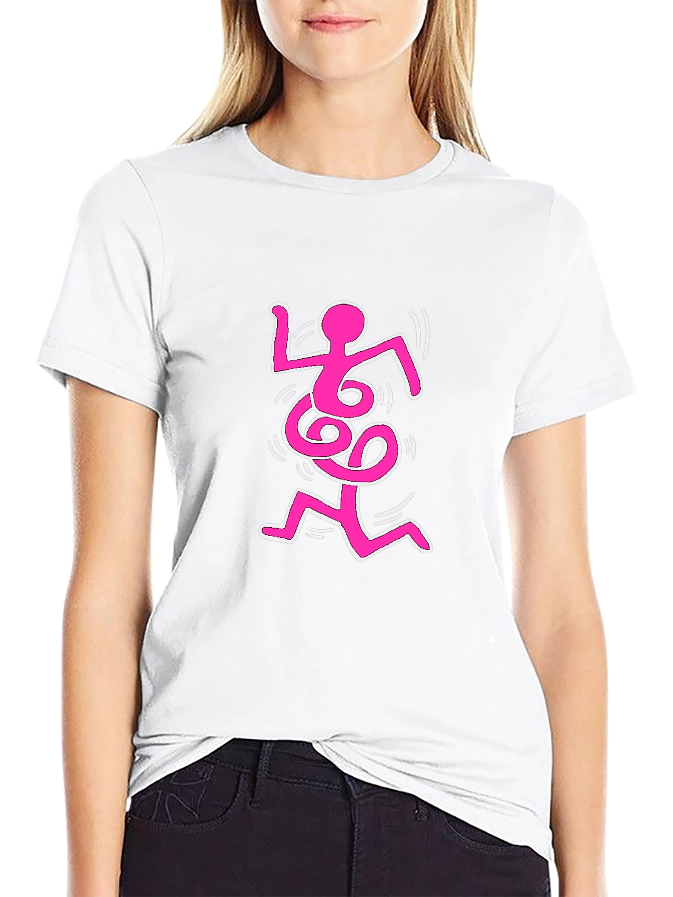 Abstract Pink Figure on Black Tee