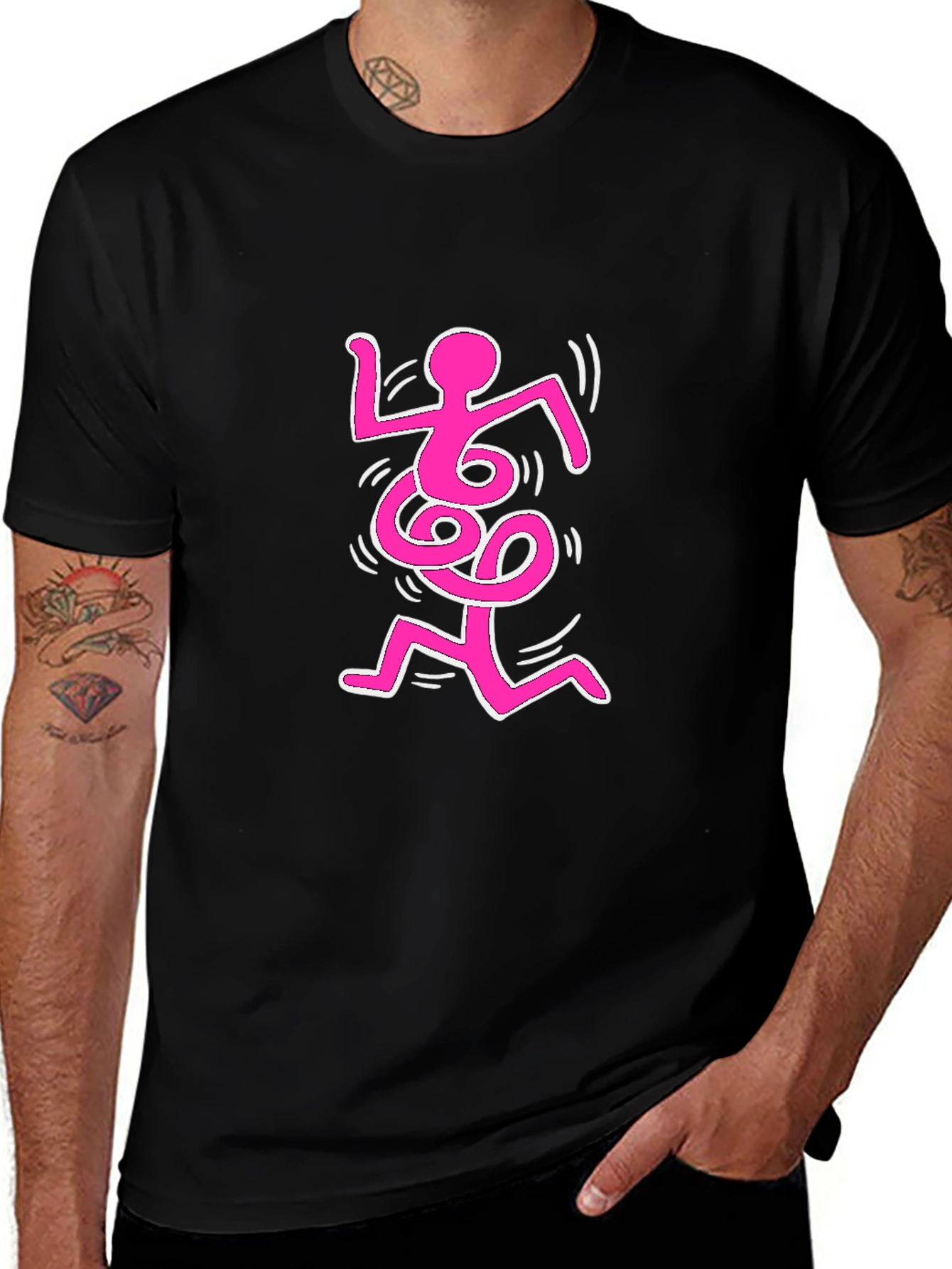 Abstract Pink Figure on Black Tee