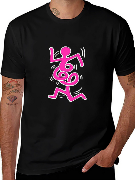 Abstract Pink Figure on Black Tee