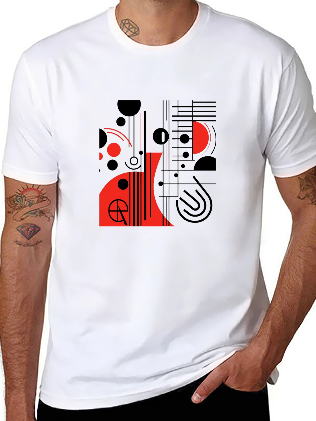 Modern Graphic Tee - Abstract Red & Black Design