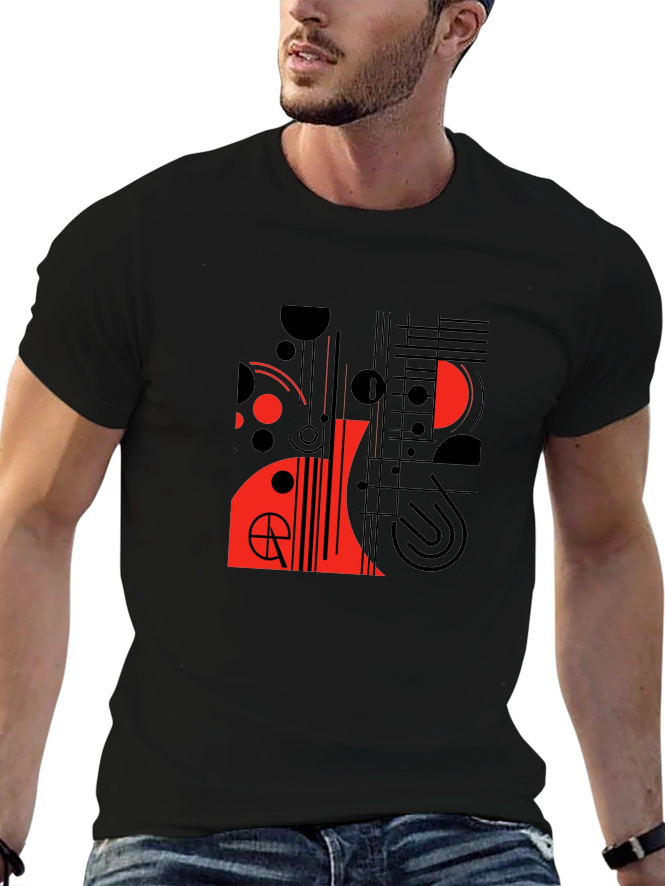 Modern Graphic Tee - Abstract Red & Black Design