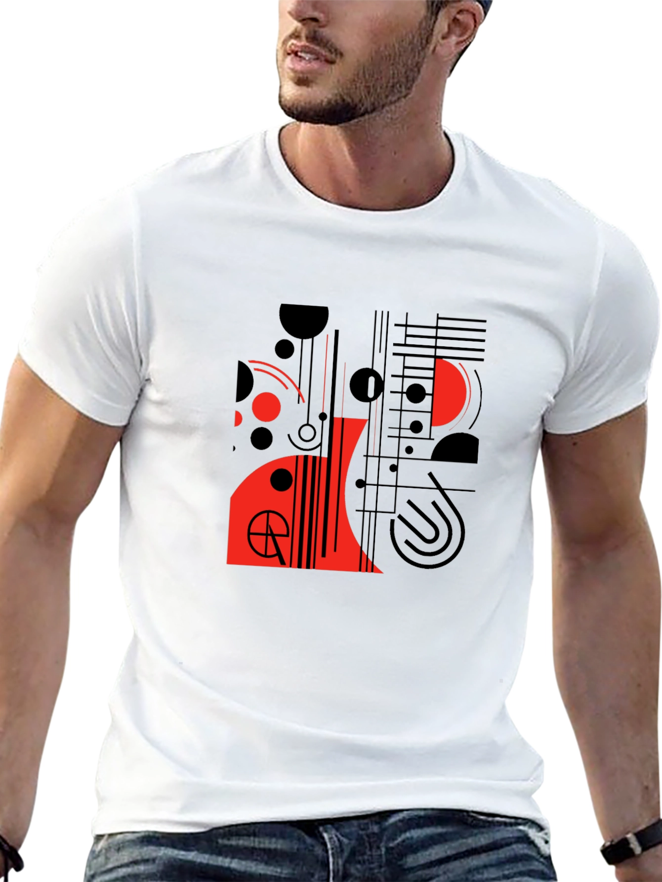 Modern Graphic Tee - Abstract Red & Black Design