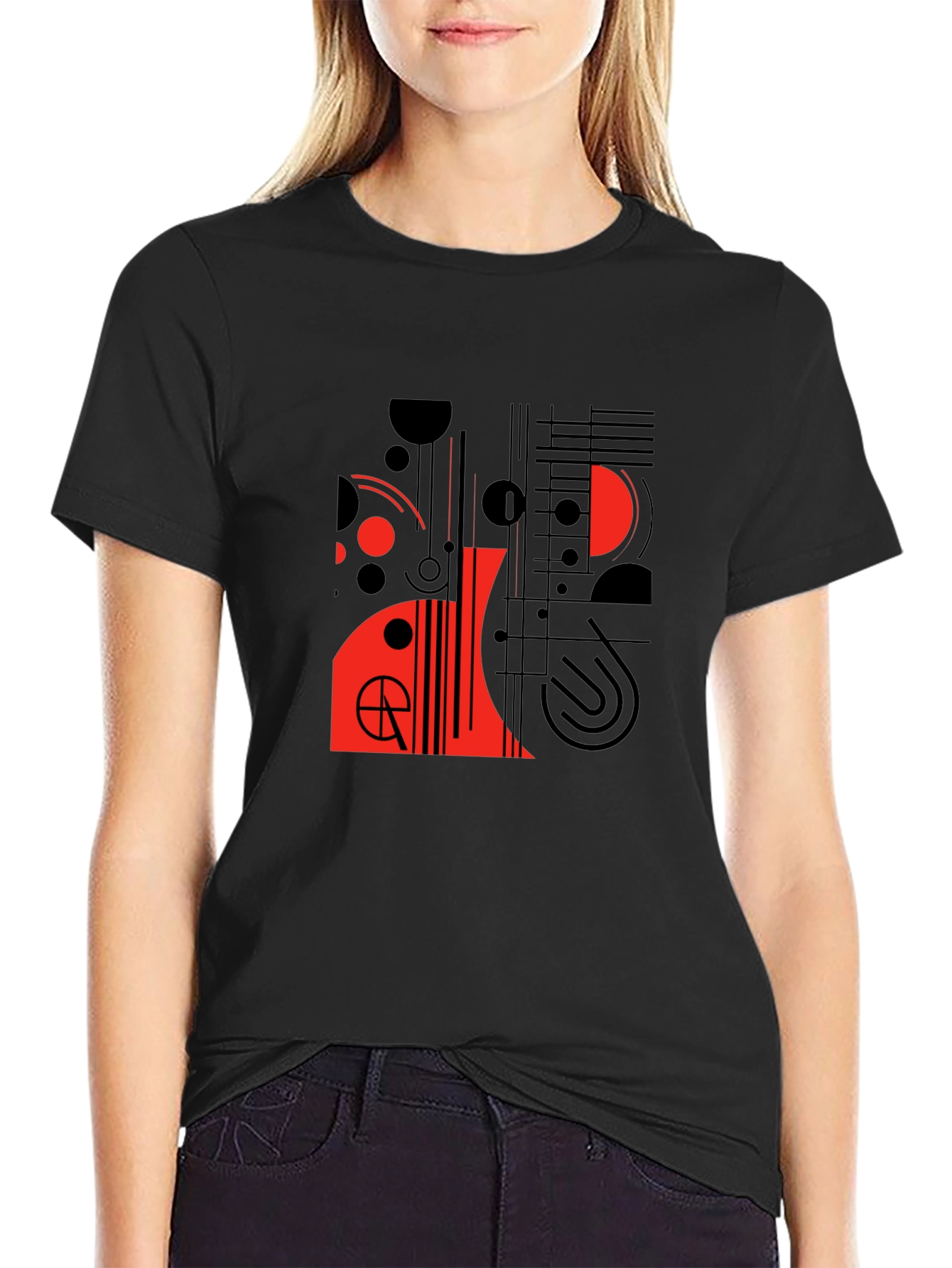 Modern Graphic Tee - Abstract Red & Black Design