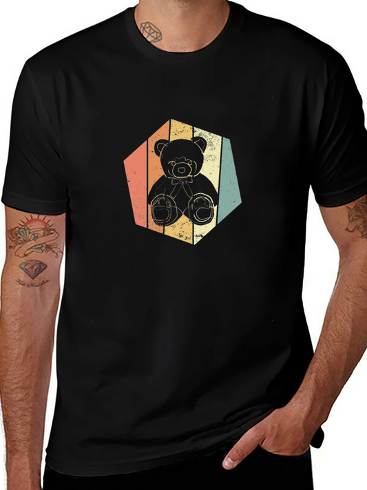 Retro Teddy Bear Graphic Tee - Soft Black T-Shirt