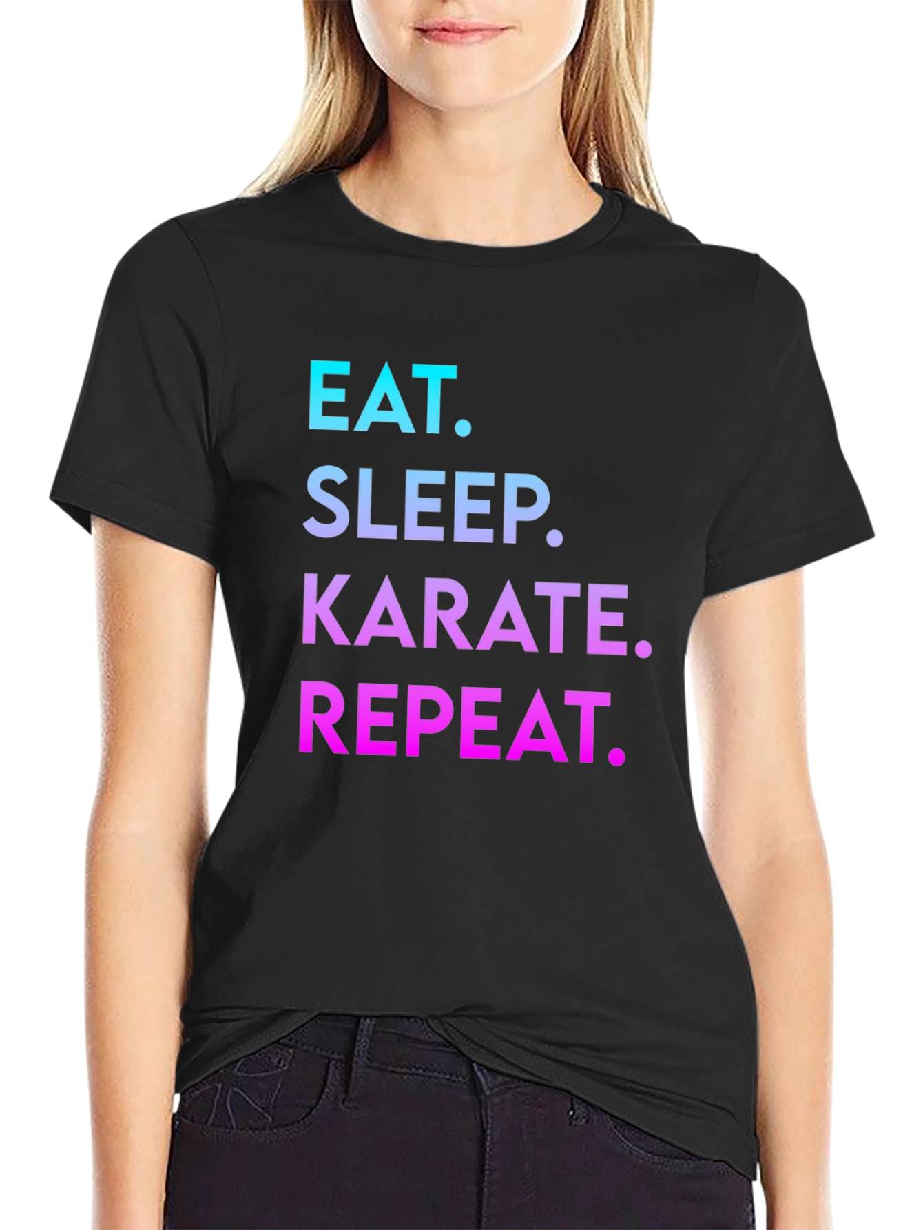 Eat Sleep Karate Repeat Black Graphic T-Shirt