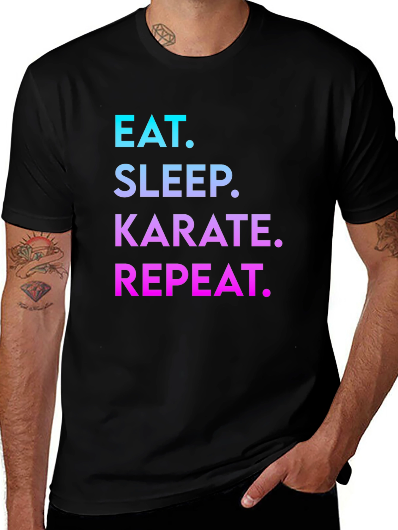 Eat Sleep Karate Repeat Black Graphic T-Shirt