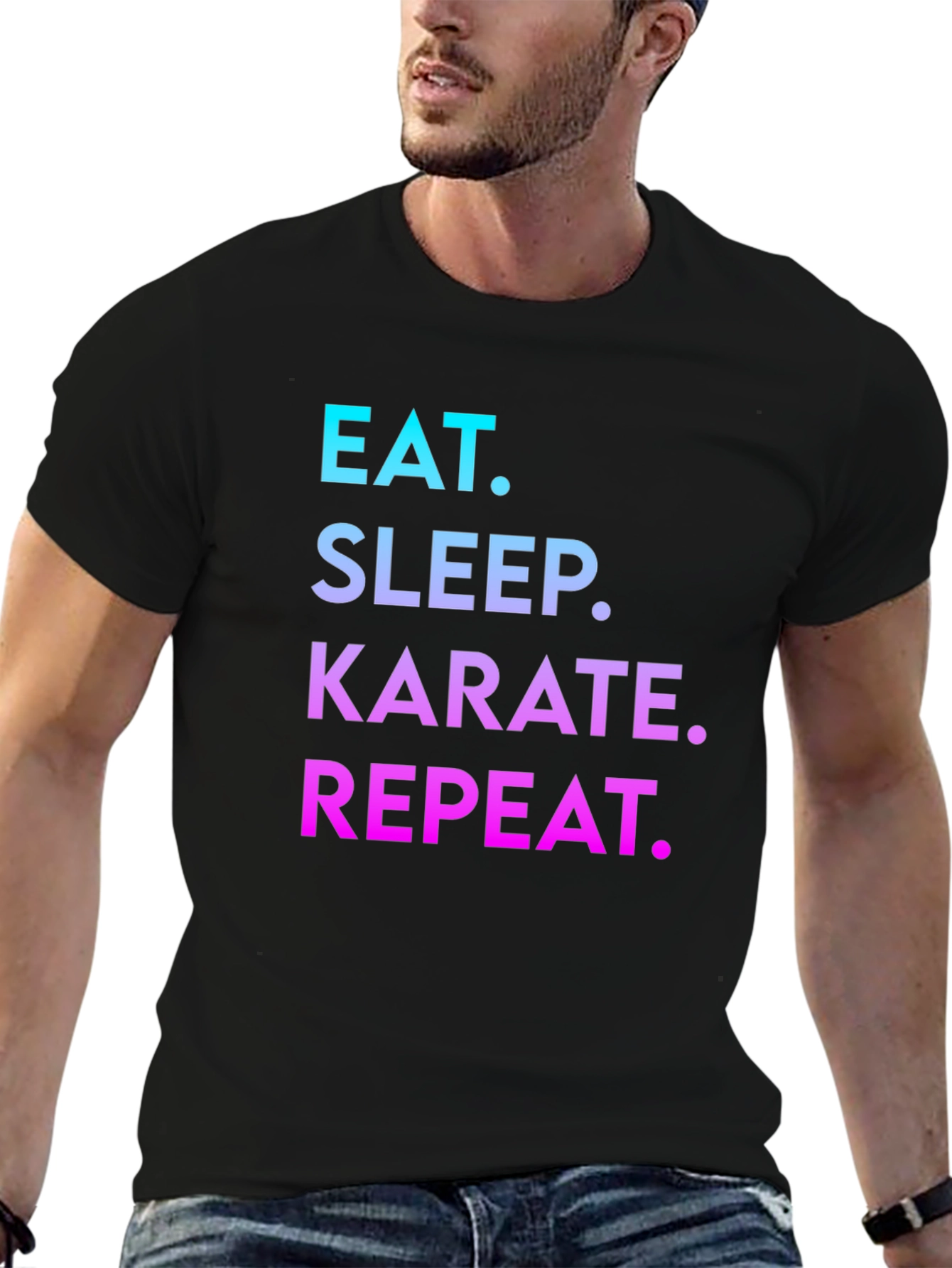 Eat Sleep Karate Repeat Black Graphic T-Shirt