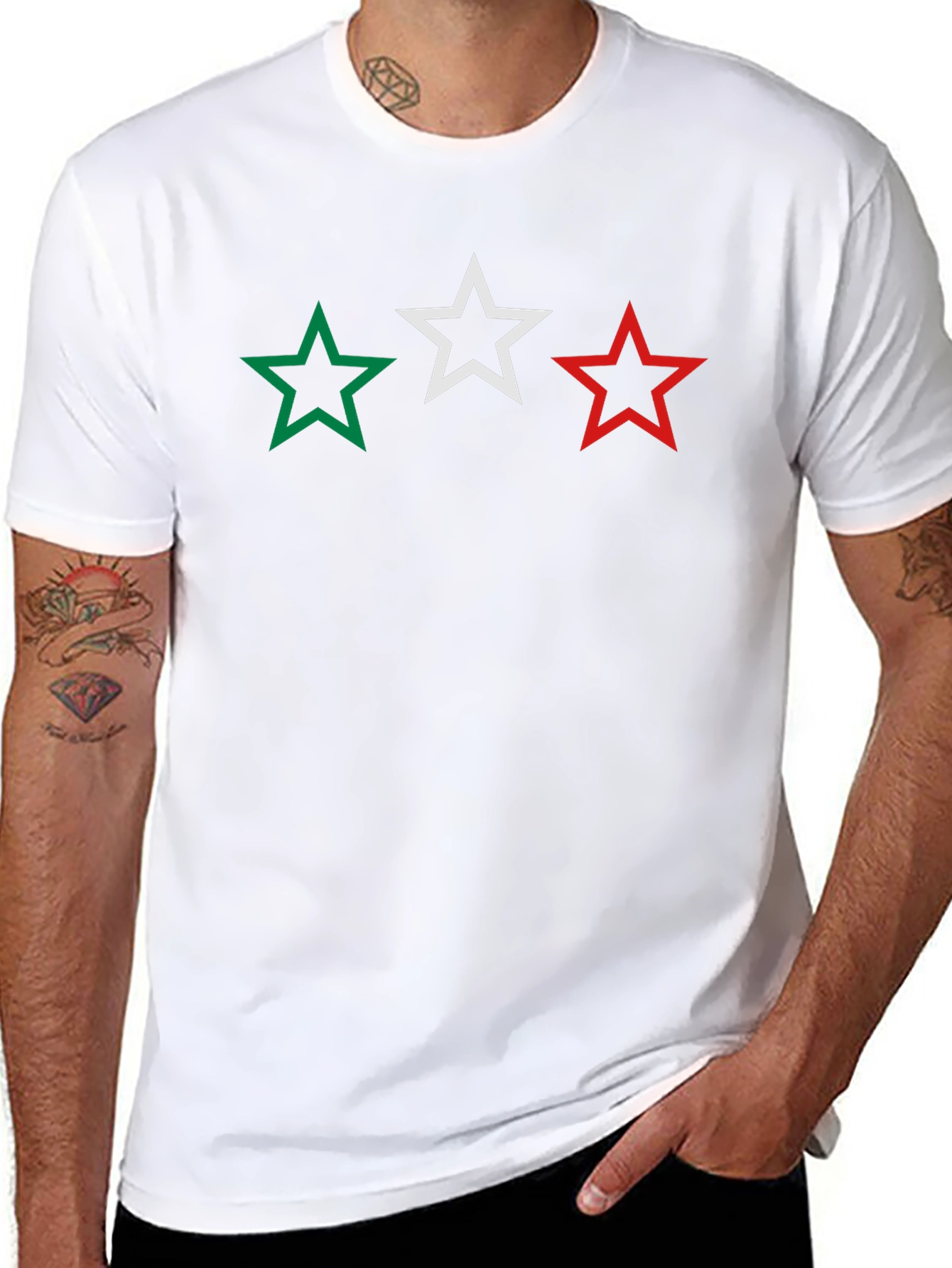 Stars Black T-Shirt - Green White Red