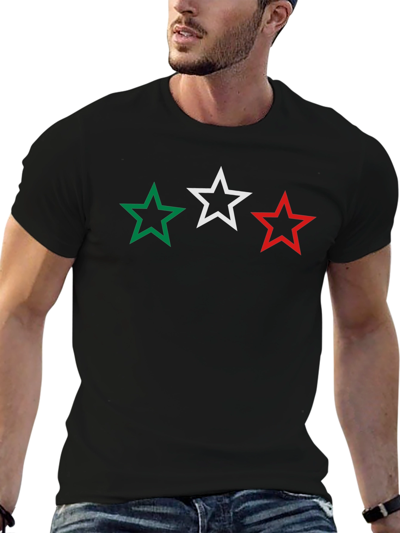 Stars Black T-Shirt - Green White Red