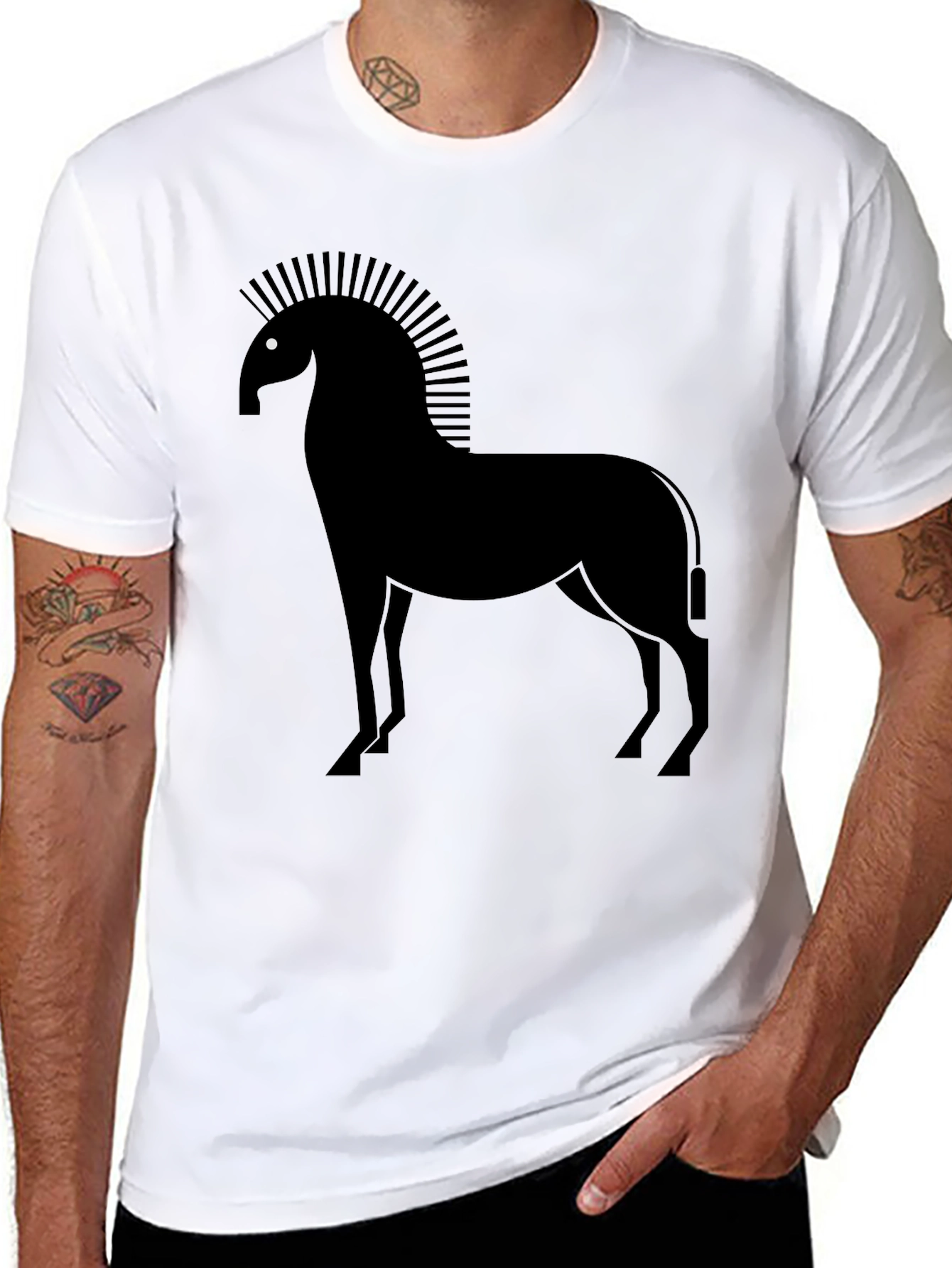 Mens Black Horse Graphic Tee