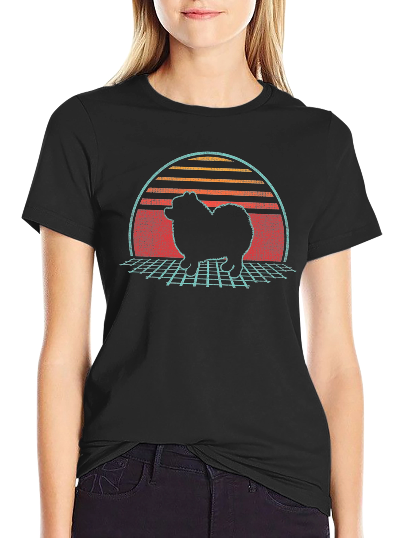 Retro Sunset Spitz Dog T-Shirt