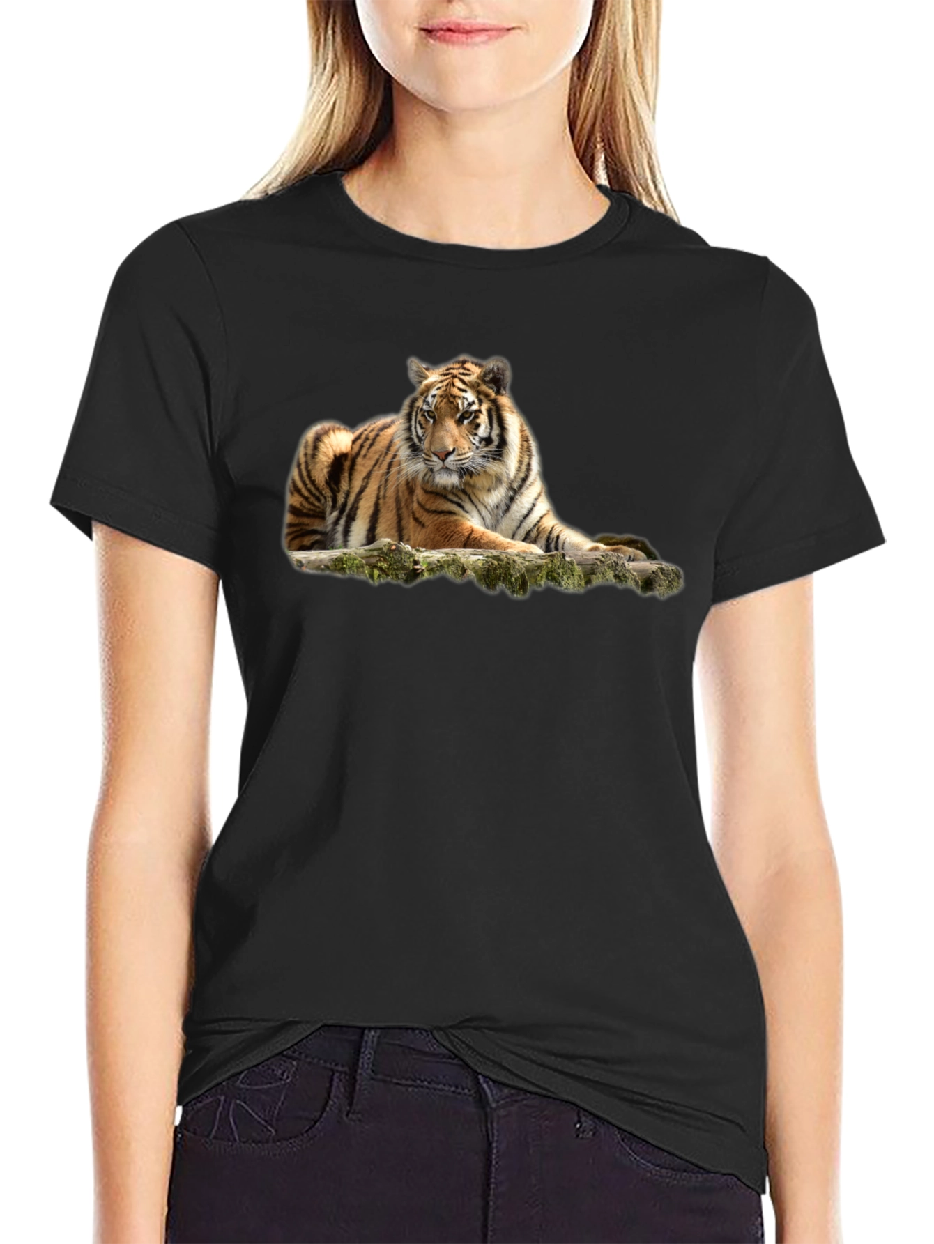 Tiger Graphic T-Shirt - Black Crew Neck Tee