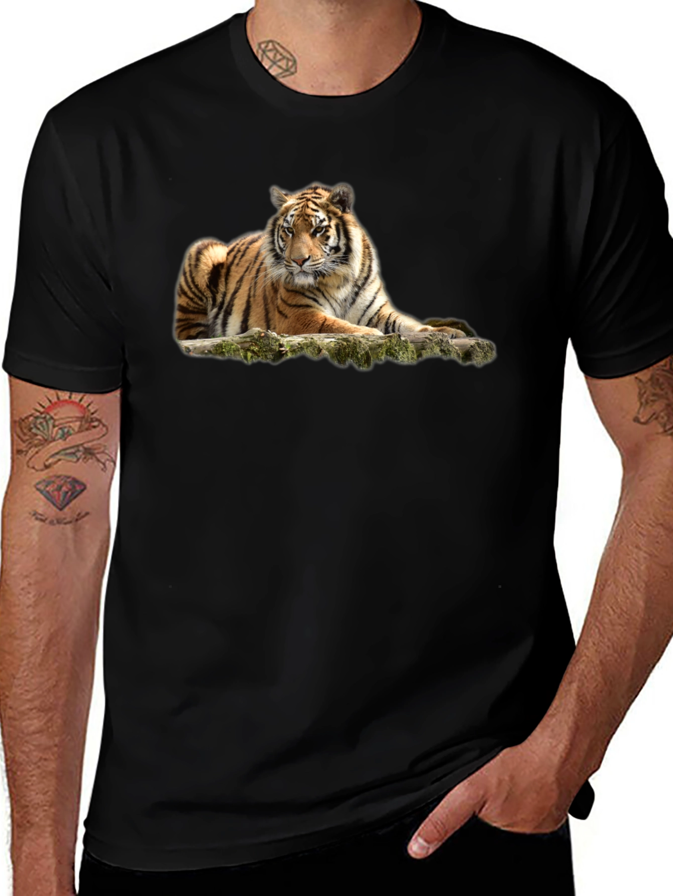 Tiger Graphic T-Shirt - Black Crew Neck Tee