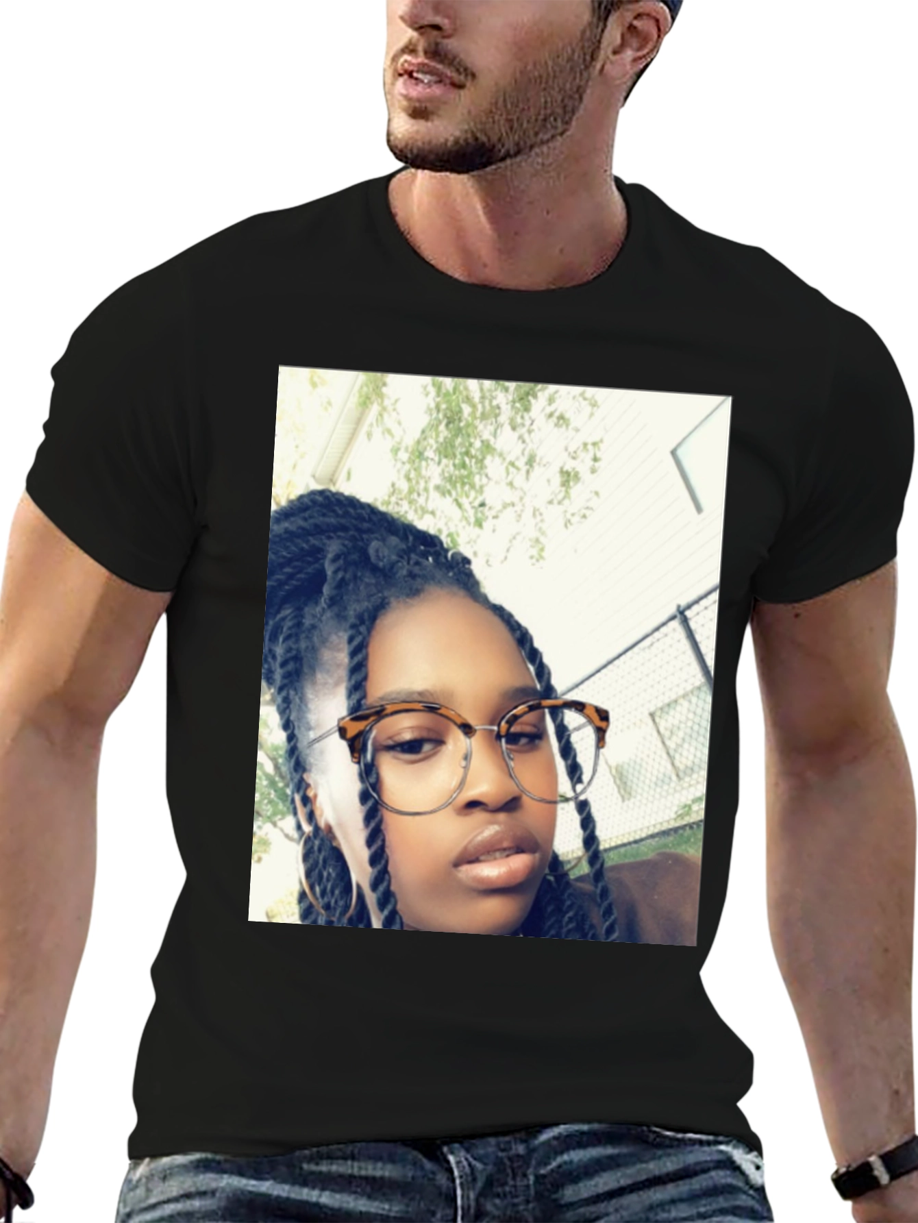 Personalized Photo Print Black T-Shirt