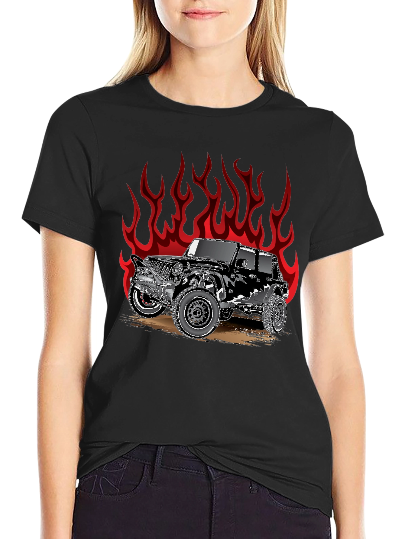 Fiery Jeep Graphic Tee - Black