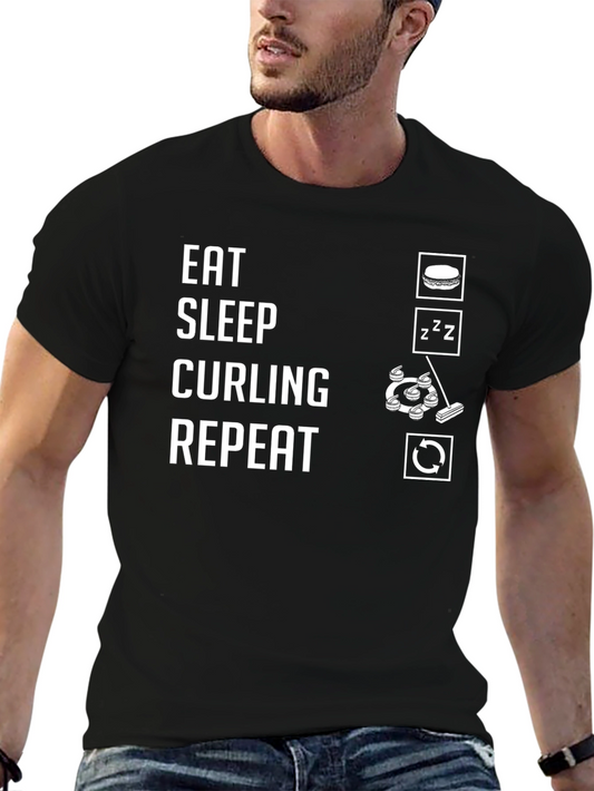 Eat Sleep Curling Repeat Black T-Shirt