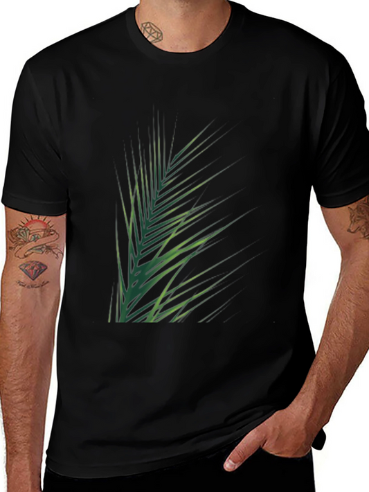 Tropical Green Palm Leaf Print Black T-Shirt