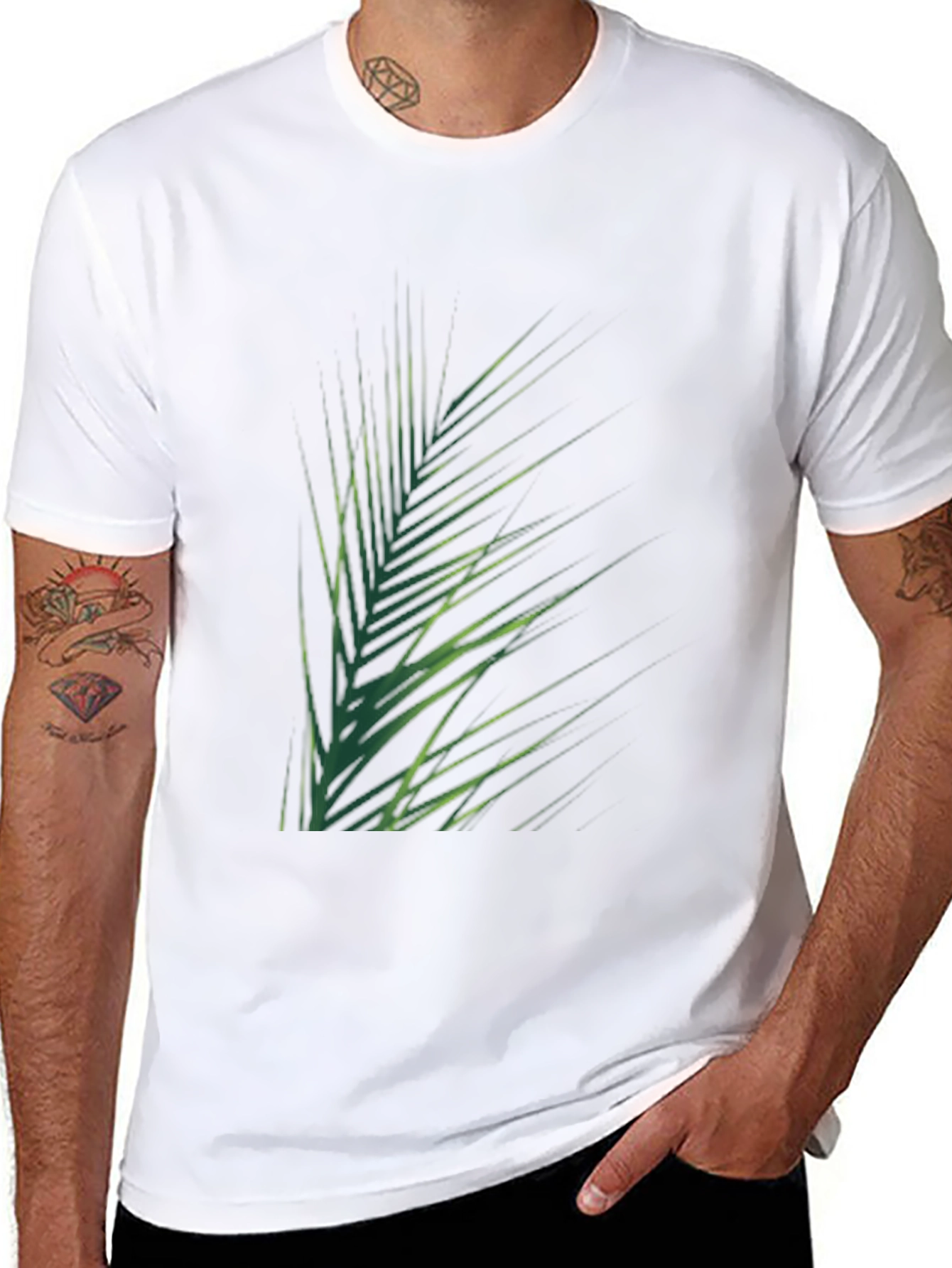 Tropical Green Palm Leaf Print Black T-Shirt