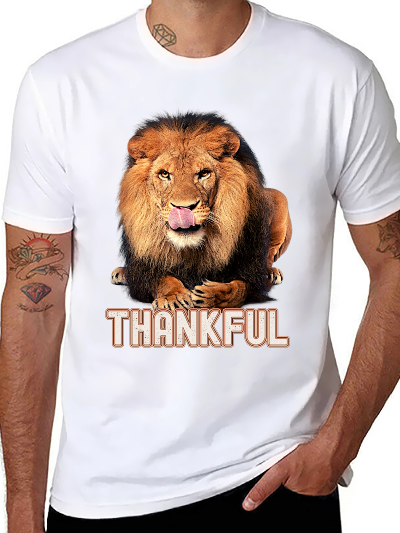 Thankful Lion Graphic T-Shirt - Mens Black Tee