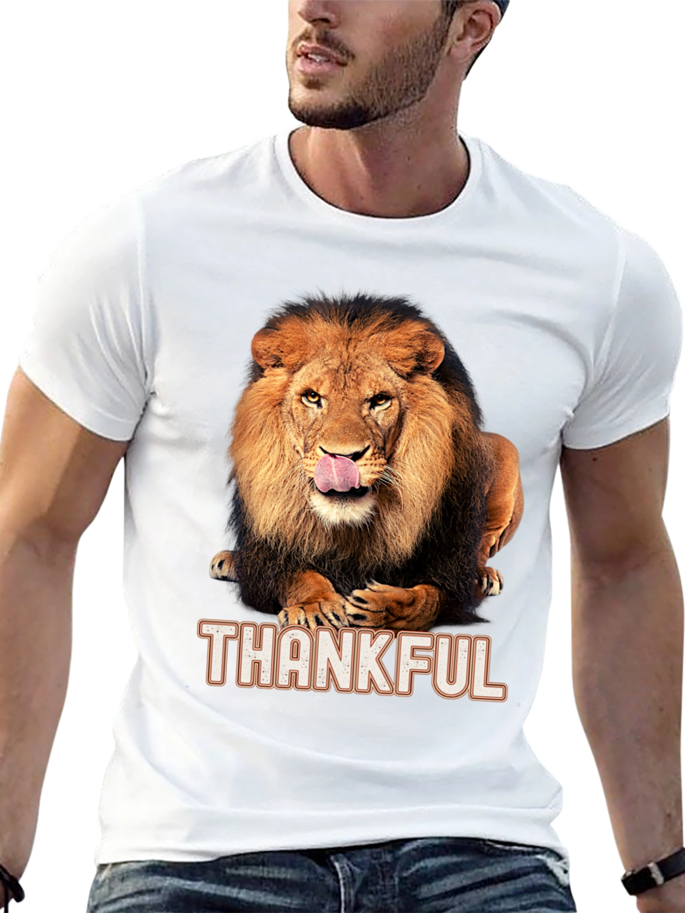 Thankful Lion Graphic T-Shirt - Mens Black Tee