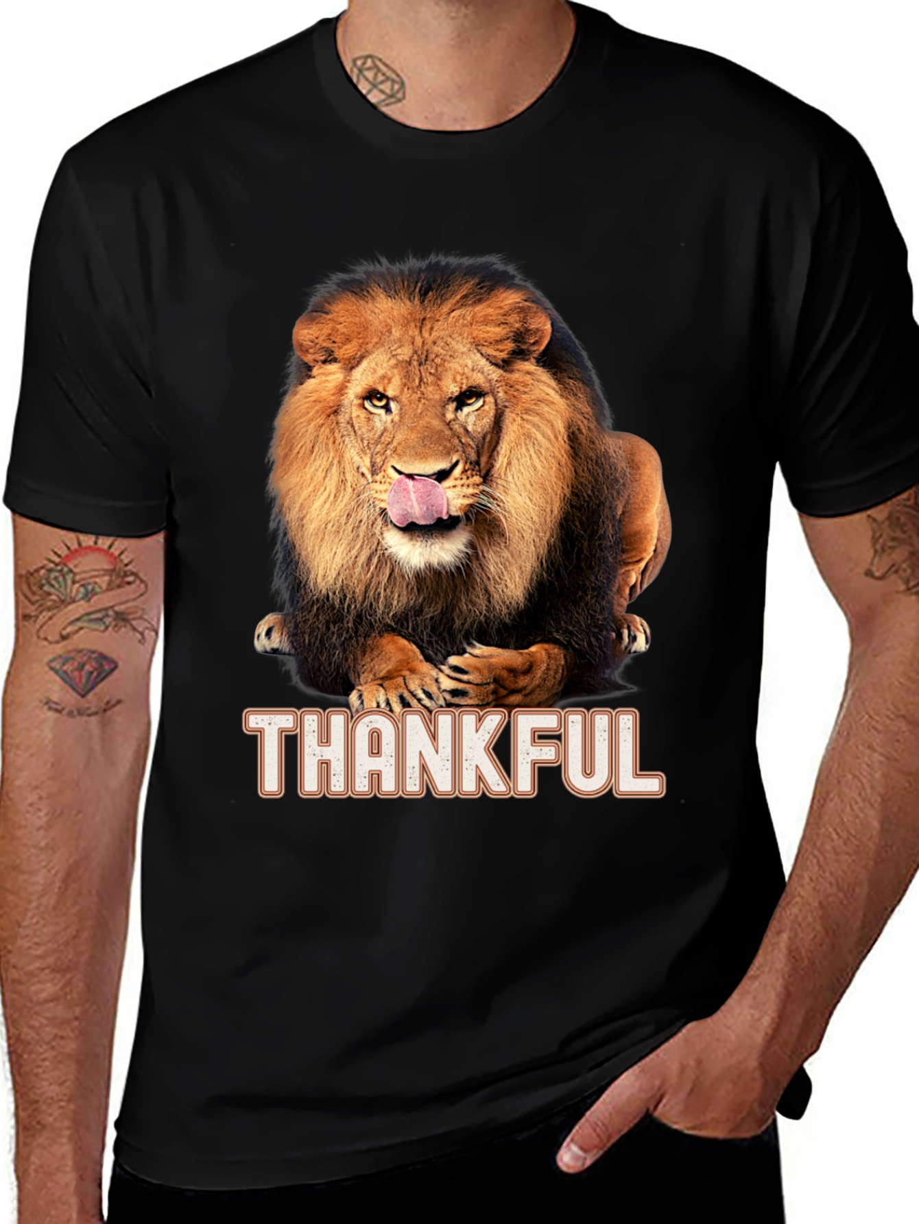 Thankful Lion Graphic T-Shirt - Mens Black Tee