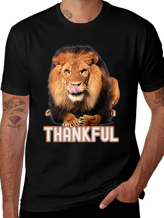 Thankful Lion Graphic T-Shirt - Mens Black Tee