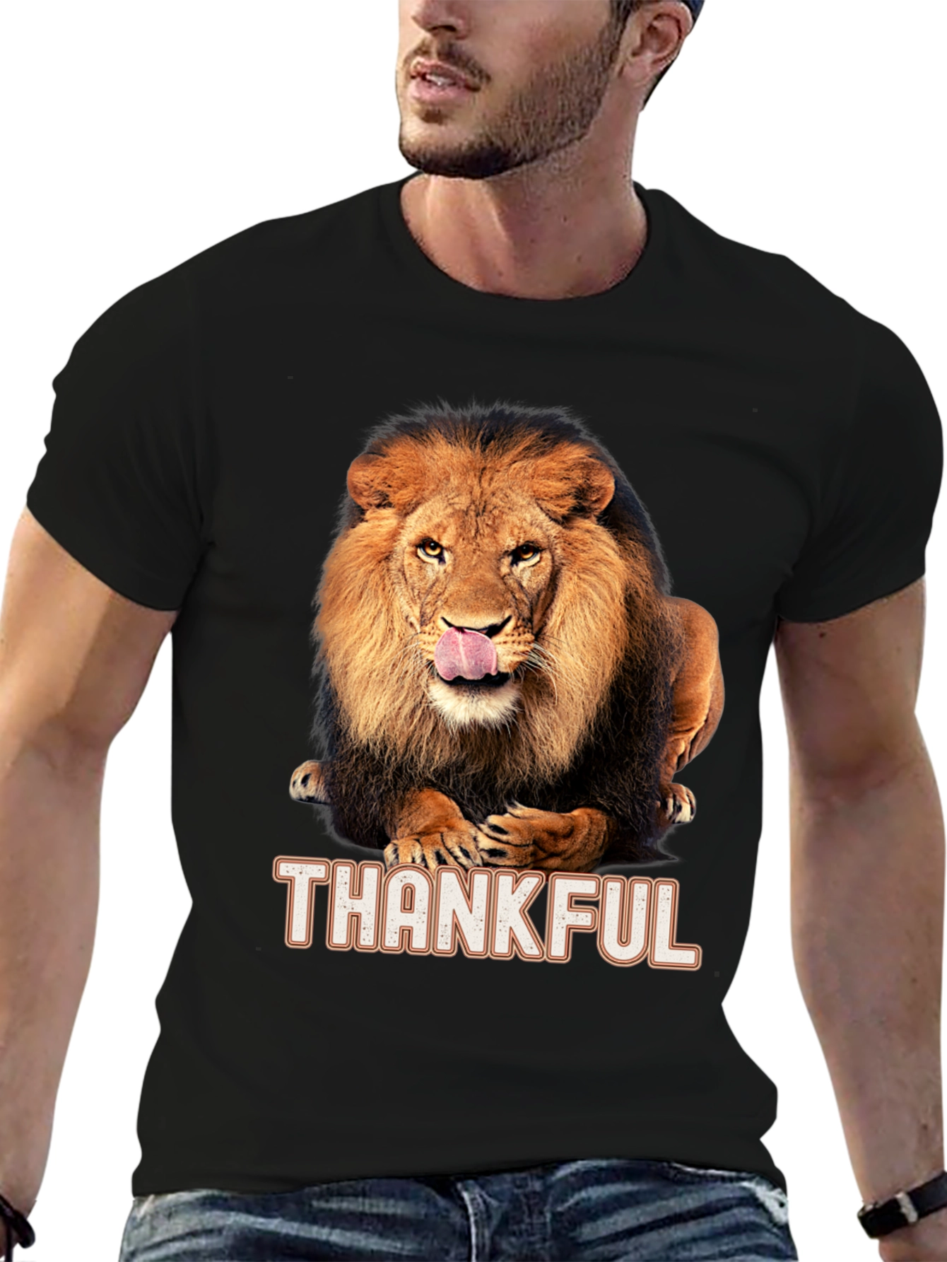 Thankful Lion Graphic T-Shirt - Mens Black Tee
