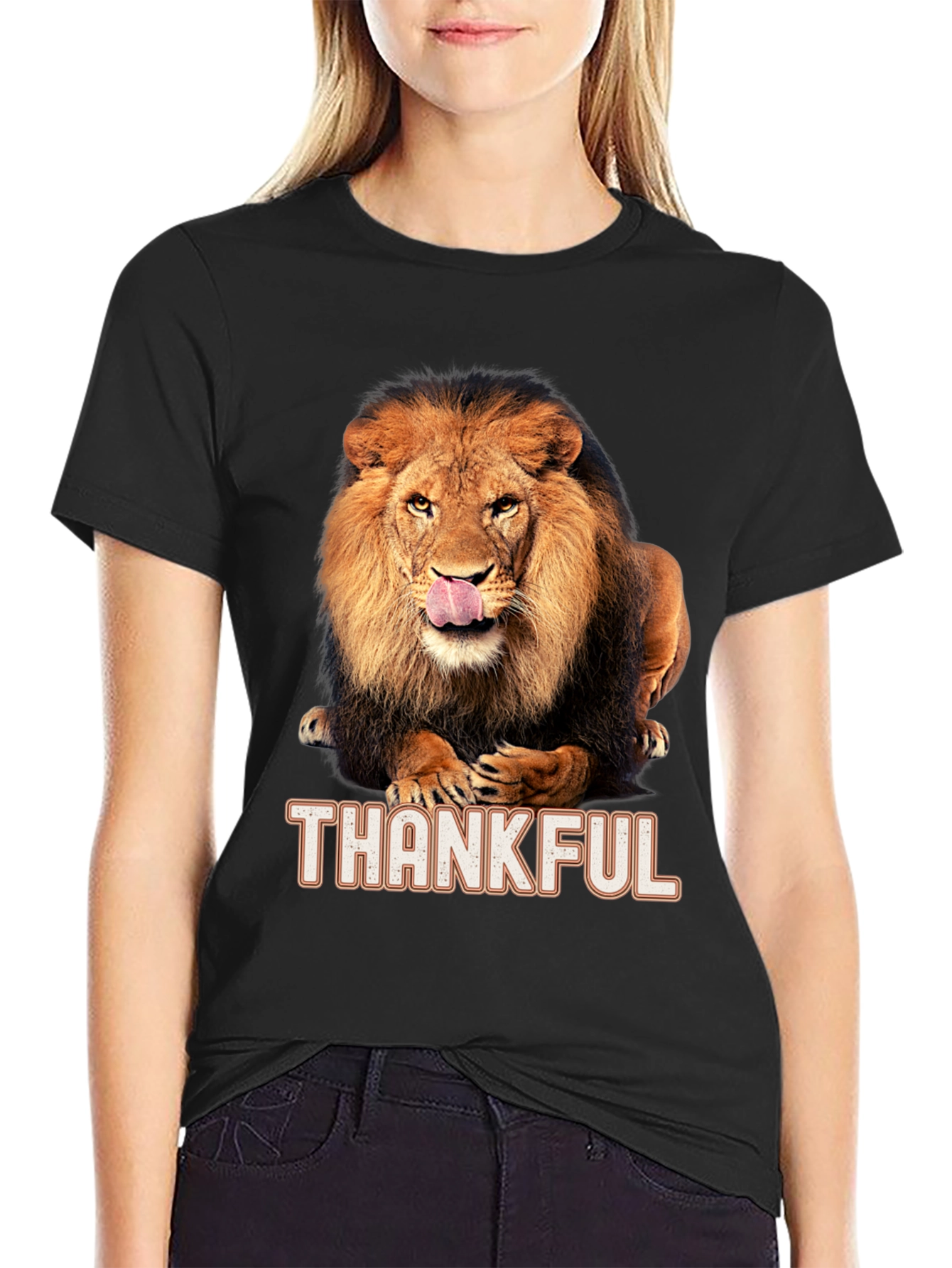 Thankful Lion Graphic T-Shirt - Mens Black Tee